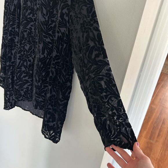 VINTAGE LAURA ASHLEY 90s Burnout Velvet Sheer Button Top Whimsigoth Witchy Sz XL - Picture 8 of 11